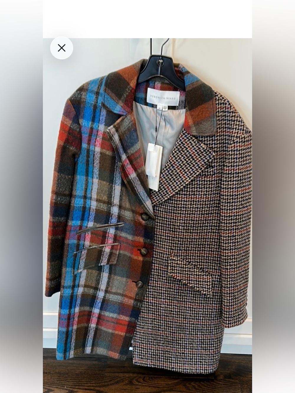 Veronica Beard Multicolor Plaid & Houndstooth Wool Coat - Blue, Red, Brown